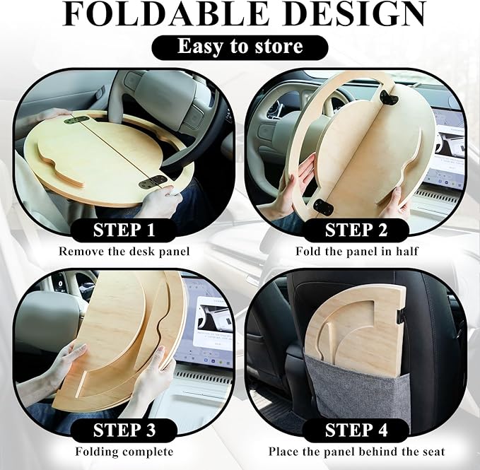 Outus 2 in 1 Car Steering Wheel Tray Steering Wheel Desk for Laptop Wooden Car Table Foldable for Eating Food Writing Work Multipurpose Travel Cars Accessories