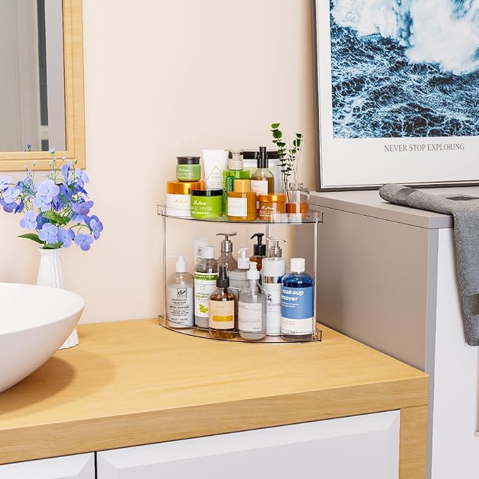 Yieach Clear Corner Bathroom Counter Organizer,2Tier Tiered Countertop Corner Shelf for Perfume,Beauty Products,Makeup Organi