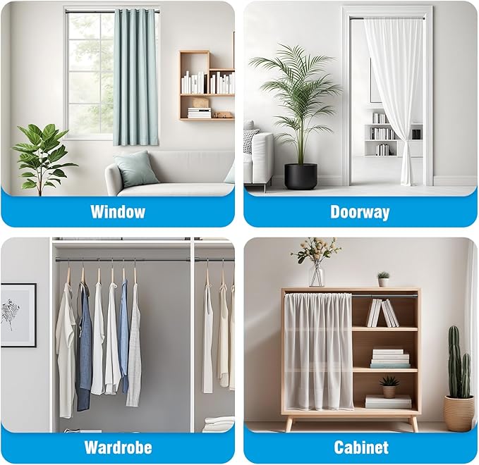 AIZESI 2 Pack Adjustable Tension Curtain Rod 32 to 58 inch, Curtain Rods No Drilling Expandable Spring Loaded Curtain Rods fo
