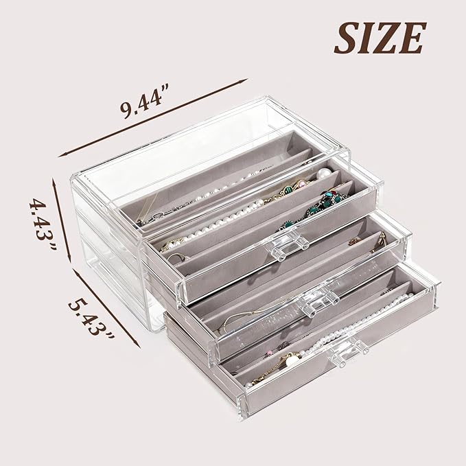 CLUQMEIK Necklace Organizer Box, Tray with Clear Lid, Dustproof Velvet Necklaces Holder Storage Display Case, Necklace Tray D