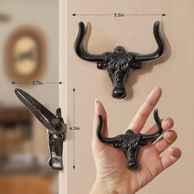 Cast Iron Cowboy Hat Holder, Wall Mounted Hat Storage Organizer, Western Decor for Bedroom