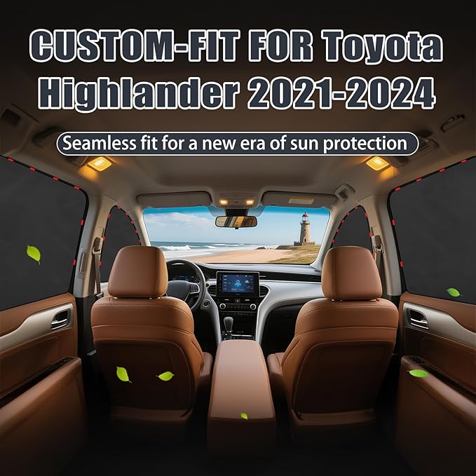 ZATOOTO Car Window Shades for Toyota Highlander 2021-2024, 4 Pcs Magnetic Car Window Covers - 100% Block Light Privacy Curtains, Side Window Sun Shade for Baby Breastfeeding, Sleeping, Camping