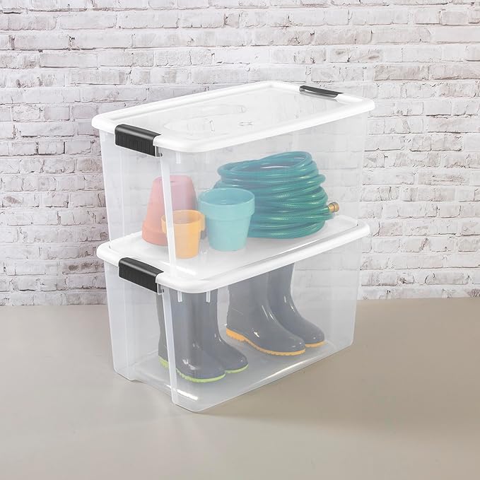Sterilite 24-Pack Ultra Latching Box, Storage Bins with Lids, Clear Plastic, 70 Quart - Heavy-Duty Organizing Containers for 