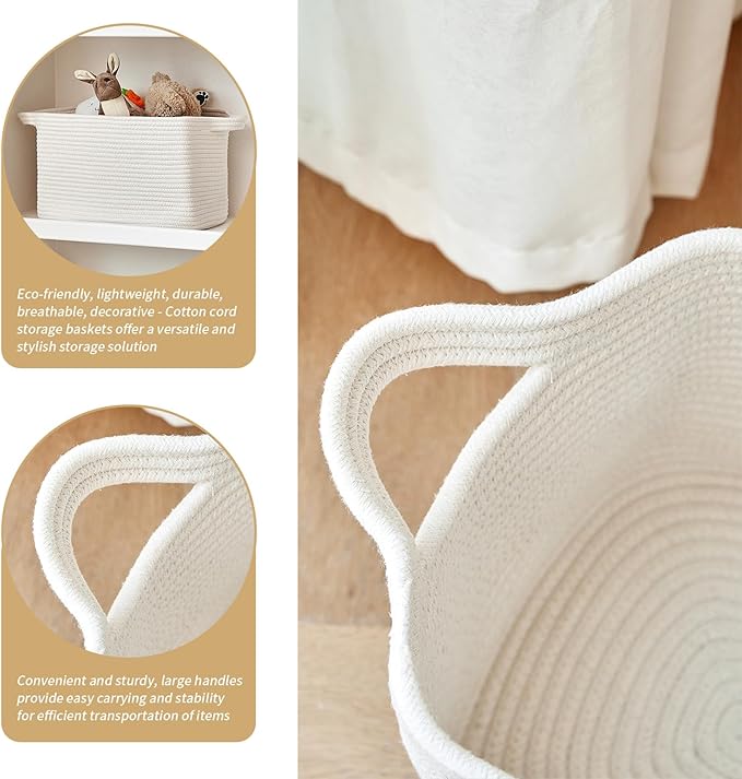 R RUNKA Cotton Rope Storage Basket 15"x10"x9" – Fabric Storage Bins for Organizing Clothes,Toys,Blankets – Durable Woven Stor