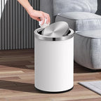 Mbillion Small Trash Can with Swing Lid 4 Gallons/ 15 Liter, Mini Trash Can with lid, Stainless Steel Cylindrical Garbage Can for Home and Office Bathroom Bedroom, for Ground and Desktop White