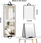 LPHUMEX Foldable Full Length Mirror White with Black Handles Hanging, 13x33 inch Portable Folding Body Mirror for Dance, Fest