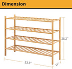 Long Shoe Rack, 4-Tier Bamboo Stackable Shoe Shelf Storage Organizer, Shoe Stand for Closet, Entryway and Hallway