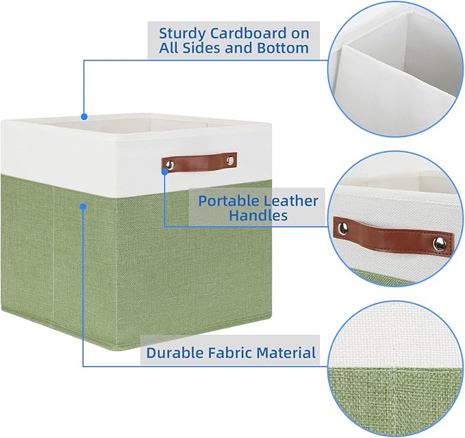 Temary 13 Inch Cube Storage Bin 4 Pack Fabric Storage Cubes Fabric Storage Bin for Shelf, Cube Storage Basket with Leather Ha
