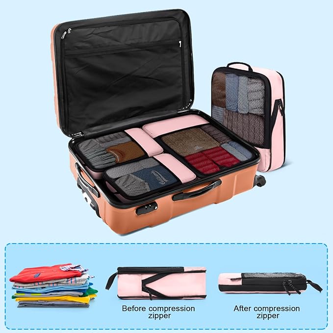 4 PCS Set Compression Packing Cubes for Travel, Lightweight Packaging Organizer Bags for Carry On Space Saving, Travel Essent