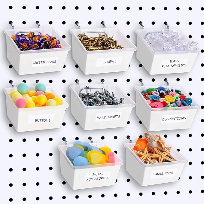 Patelai 8 Packs Pegboard Bins with Hooks and Labels, Pegboard Baskets Kit DIY Accessories Workbench Bins for Organizing Hardw
