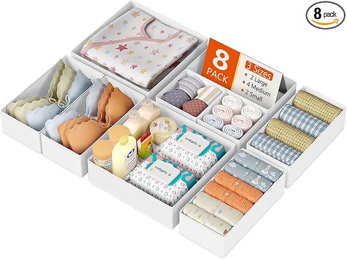 DIMJ Drawer Organizer Clothes, 8 Pack Dresser Organizer, Foldable Closet Organizers and Storage, Fabric Dresser Bins, Drawer 