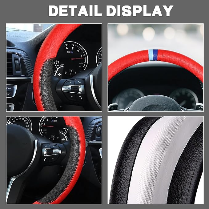 Cxtiy Steering Wheel Cover for BMW X1 X2 X3 X4 X5 X6 330i 530i 740i iX1 iX3 i4 i5 M3 M5 (Red, Standardized(14.5'-15'))