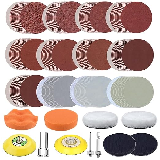 3 Inch Sanding Disc Car Headlight Restoration Kit, 120 Pcs Hook and Loop Wet Dry Sandpaper 60 to 10000 Grits Drill Polishing 