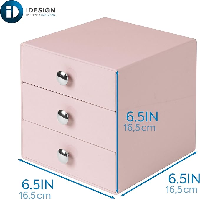 iDesign Plastic 3-Drawer Jewelry Box, Compact Storage Organization Drawers Set for Cosmetics, Dental Supplies, Hair Care, Bat