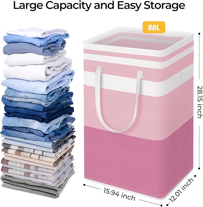 HomeHacks 2 Pack Large Laundry Baskets, Waterproof, Freestanding Laundry Hampers, Collapsible Clothes Hamper with Reinforced 