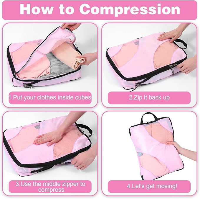6 Pcs Set ompression Packing Cubes, Expandable Large Packing Cubes for Suitcases and Backpack, Compression Suitcase Organizer