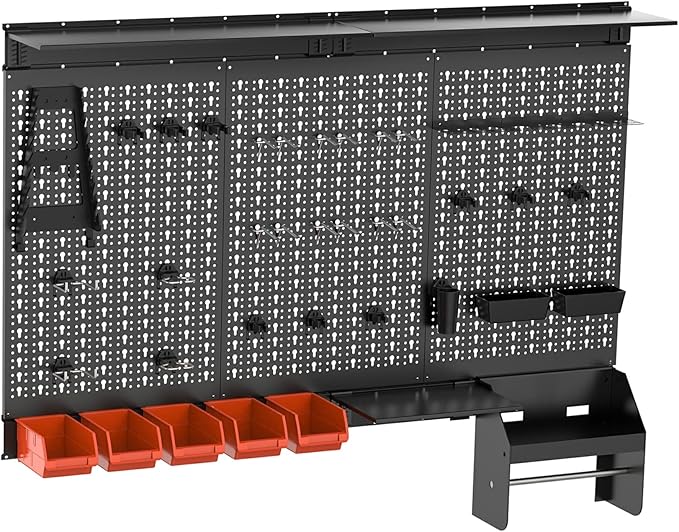 TORACK Metal Pegboard Wall Organizer 4ft Wide, Tool Storage Pegboard System for Garage with Accessories, Wall Mount Storage B
