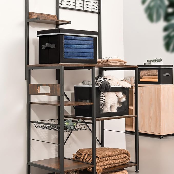 Homsorout Cube Storage Bins with Lids, Clear Window Storage Baskets for Organizing, Fabric Organizer Bins with Handle, Cloth 