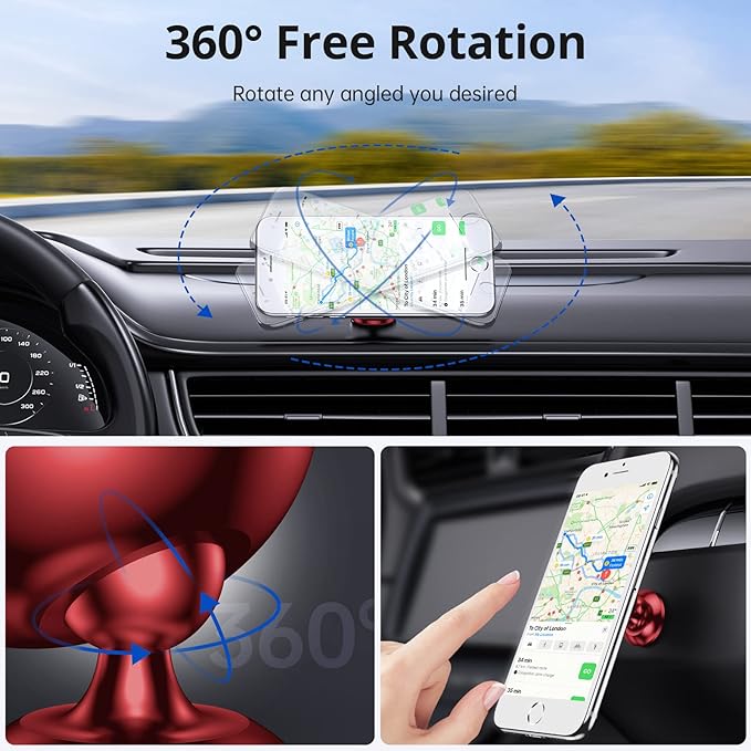 Magnetic Phone Car Mount, Syncwire Car Phone Holder for Dashboard, Cell Phone Car Kits, 360° Adjustable Magnet Cell Phone Mount Compatible with iPhone, Samsung, LG, GPS, Mini Tablet - Red