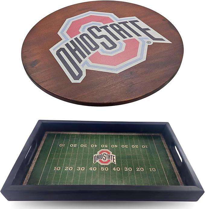 Fan Creations Ohio State Football Field Tray and Lazy Susan Entertain and Decorate to Show Your Buckeyes Pride