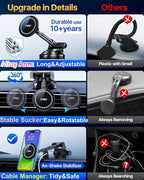 YRU Upgraded Magnetic Phone Holder Car【Patented & Super Magnet】 for MagSafe Mount Dashboard Windshield Vent Magnet Phone Cradle Stand for iPhone 17 16 15 14 13 12 Pro Max Samsung Truck, Black