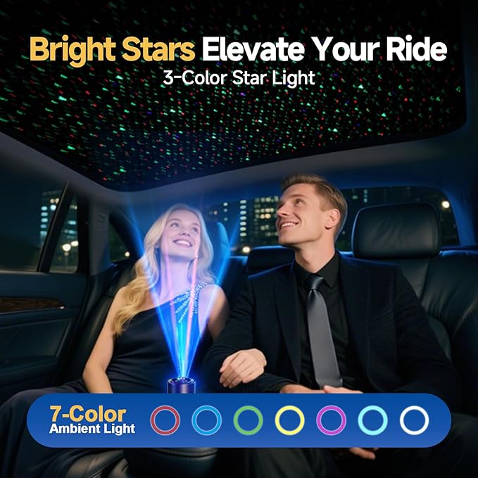 Smart Car Air Freshener with Star Light & 50ml Diffusers Oil Refills, Auto On/Off Aroma Diffuser, 3 Adjustable Mist Modes Rec