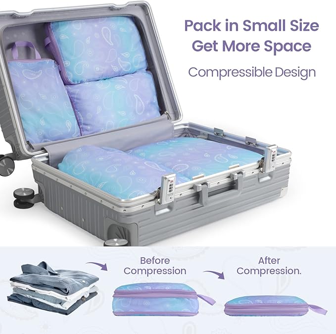 Cambond Compression Packing Cubes for Travel - Lightweight Expandable Travel Bags Luggage Organizers Travel Essentials Compre
