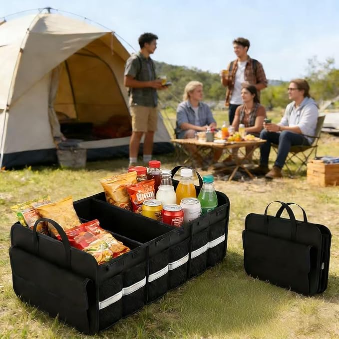 CloudDream Car Trunk Organizer and Storage, 35.4 Large Foldable Cargo Storage with 3 Compartments & 6 Pockets, Waterproof