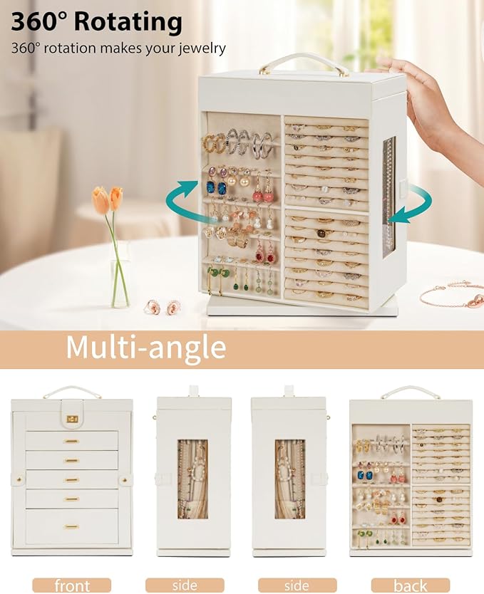 AKOZLIN Jewelry Box 6-Tier Organizer Functional 360° Rotating Jewelry Storage Case for Women Girls Ring Necklace Earring Brac