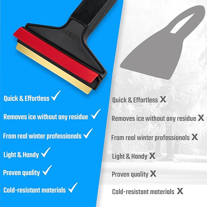Car Ice Scraper Brass Blade - Fast, Effortless, efficient & Easy - Brass Ice Scrapers for Car Windshield Ice Scraper - Brass Ice Scraper for Car - Original Murska from Europe - Winter A053 Black Red