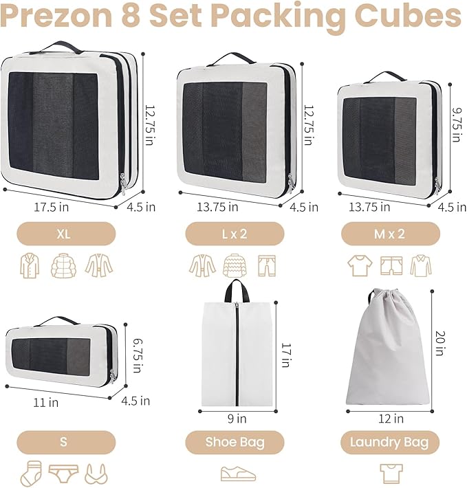 Compression Packing Cubes for Travel, Lightweight Vacation Travel Essentials, Travel Accessories for Suitcase Organizer Bags 