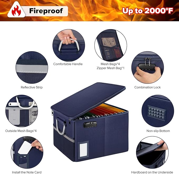 TOMKID Fireproof Document Box, Fire Proof Safe Box for Home Document Organizer with Lock, Fire Organizer Box Office Storage C