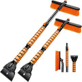 39" Extendable Snow Brush with Ice Scraper & Squeegee for Car Windshield,Rotating Auto Snow Brush with Foam Grip,Heavy Duty Car Snow Brush and Ice Scraper Combo for Truck SUV,Orange
