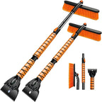 39" Extendable Snow Brush with Ice Scraper & Squeegee for Car Windshield,Rotating Auto Snow Brush with Foam Grip,Heavy Duty Car Snow Brush and Ice Scraper Combo for Truck SUV,Orange