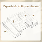 2 Pcs Acrylic Desk Drawer Organizer Maximum 12 x 18 x 2.1 Inch Expandable Drawer Organizer Trays with 8 Adjustable Compartmen