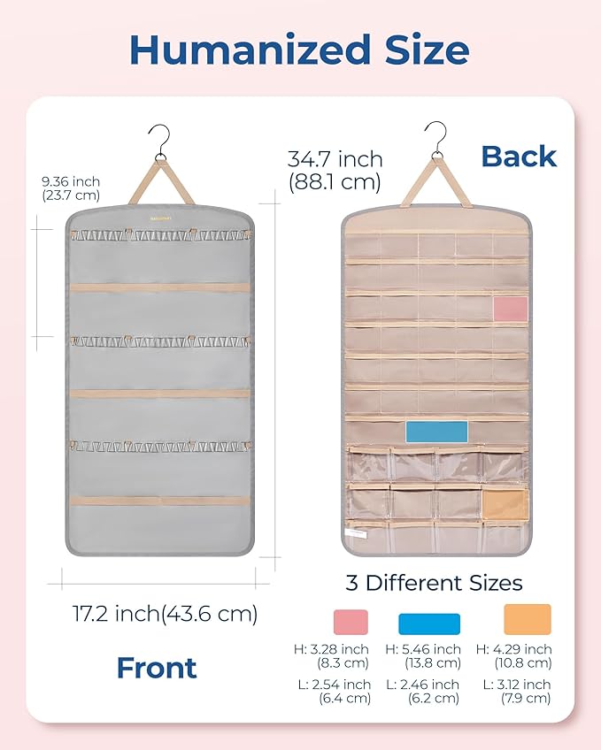 BAGSMART Hanging Jewelry Organizer, Necklace Holder Anti-tangle Earrings Rings Hanger with Pockets Hang on Closet, Wall, Door