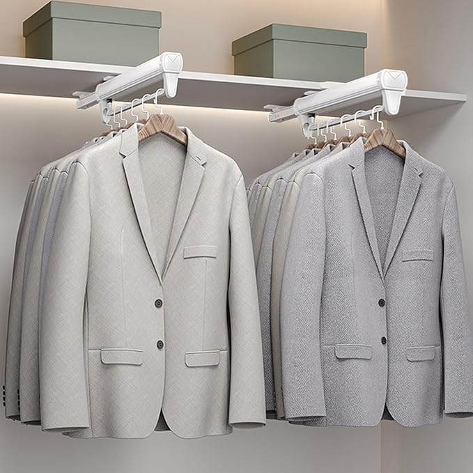 Adjustable Pull Out Hanger Rail Rod - Pull Out Clothes Rail,Extendable Closet Rod for Pants Clothing Storage,Wardrobe Adjusta