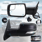 Left Driver Side Mirror Fits 2019-2026 Ram 1500 With Power Folding Heated Turn Signal Puddle Light Blind Spot Temperature Sensor Matte Black Replace#68462771AB(9+6Pins)