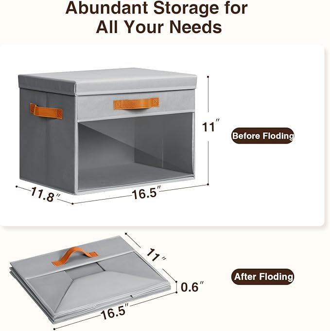 Homsorout Large Storage Bins with Lids - 6 Pack Foldable Decorative Organizers with Clear Windows & Handles, Cube Storage Org