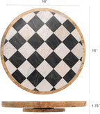 Creative Co-Op Checkered Lazy Susan in Mango Wood and Marble, White, Black and Natural