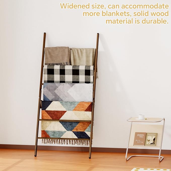Delywh 6-Tier Wide Double Blanket Ladder Wood, Rustic Decorative Towel Rack for Big Blanket, Towel, Quilt, Clothes, Freestand