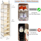 Large-Sized Hanging Shoe Organizer 8-Shelf, Hanging Closet Organizer with 8 Side Pockets, Wider Hanging Shelves for Storage S