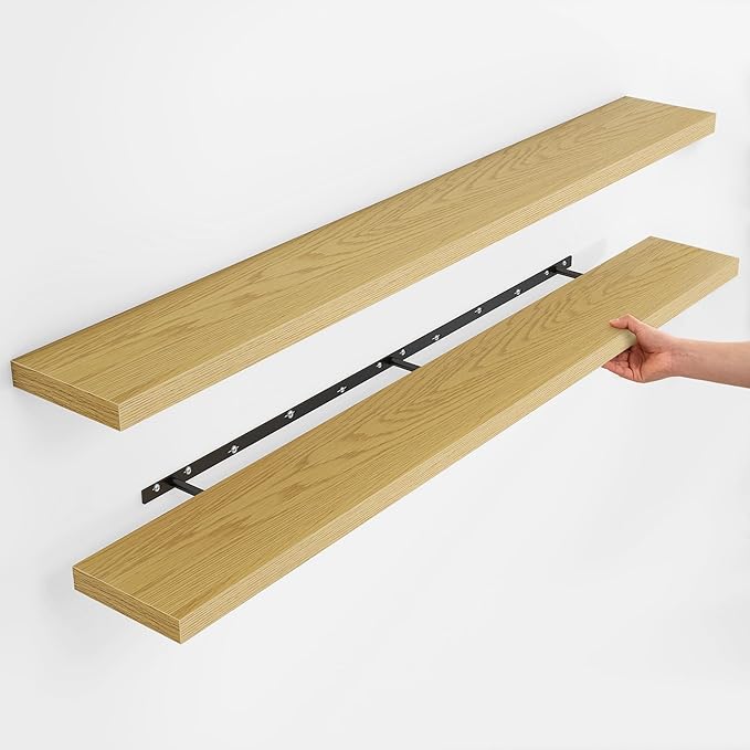 Fun Memories Rustic Wood Floating Shelves for Wall, Space-Saving Wall Mounted Shelves for Bathroom, Bedroom, Living Room and 