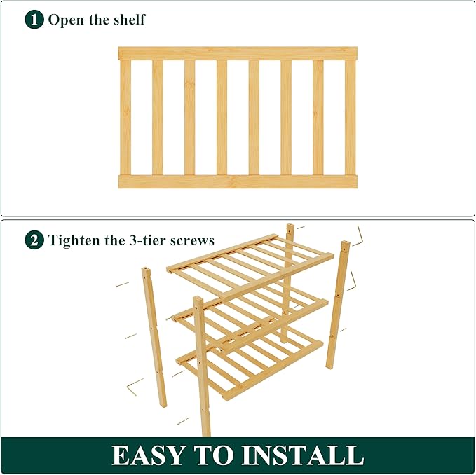 Smiry Bamboo Shoe Rack for Closet, 3 Tier Small Wooden Stackable Shoe Organizer, Free Standing Shoes Storage Shelf for Entryw