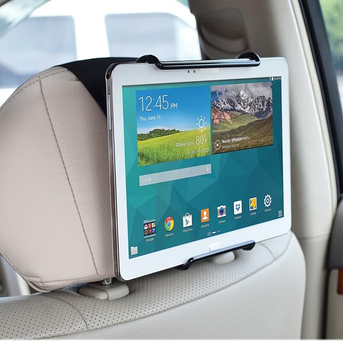 Universal Car Headrest Mount Holder with Angle-Adjustable Clamp - for Use with iPads, Galaxy Tablets and More