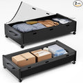 Under Bed Storage with Wheels, 2 Packs Wooden Storage Containers Extra Large Underbed Shoes Organizer, Rolling Under Bed Stor