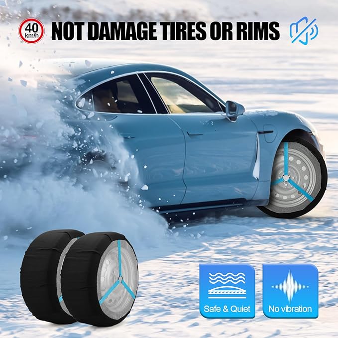 K-Musculo Snow Socks for Tires, Snow Socks Snow Chain for Car SUV Pickup Easy to Use, Ultimate Grip, Washable.100 KM Safely I