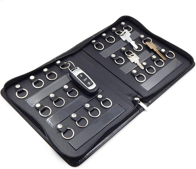 OFFIDIX Portable Zippered Key Case,Leather Portable Key Cabinet 24 Key Hooks Key Organizer,Manager & Landlord Key Holder, Bus