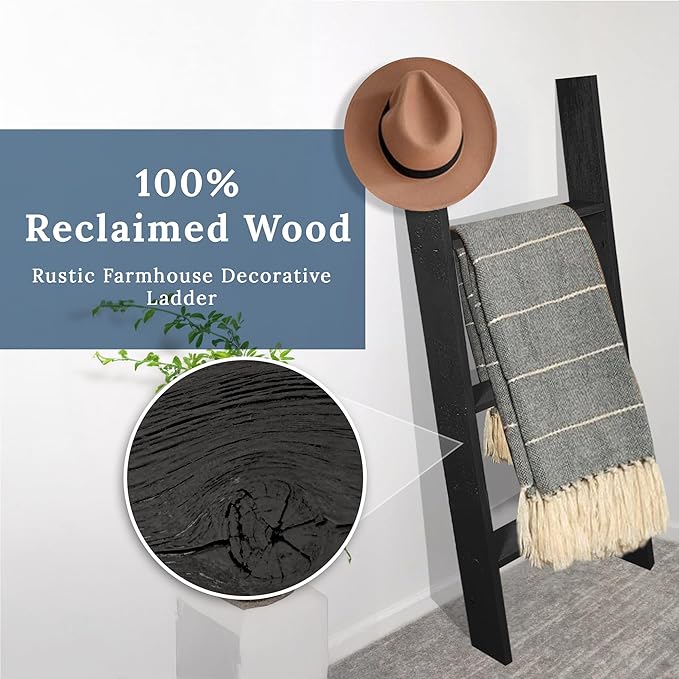 BARNWOODUSA Throw Blanket Ladder – Fully Assembled Reclaimed Wood – Rustic Decorative Ladder for Towels, Quilts, & More – Per