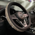 PINCTROT D Shaped Bling Comfy Steering Wheel Cover with Jumbo Crystal Rhinestones, Anti-Slip Diamond Leather, Flat Bottom 14.5-15 Inch (Gold)